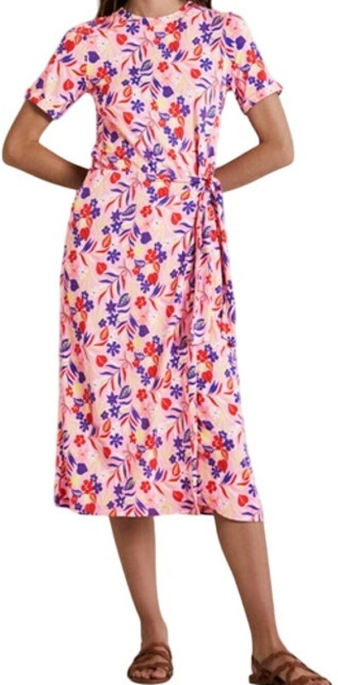 Boden Amanda Jersey Midi Dress Floral Tie Waist Bonbon Pink Tropic Foliage 20/22